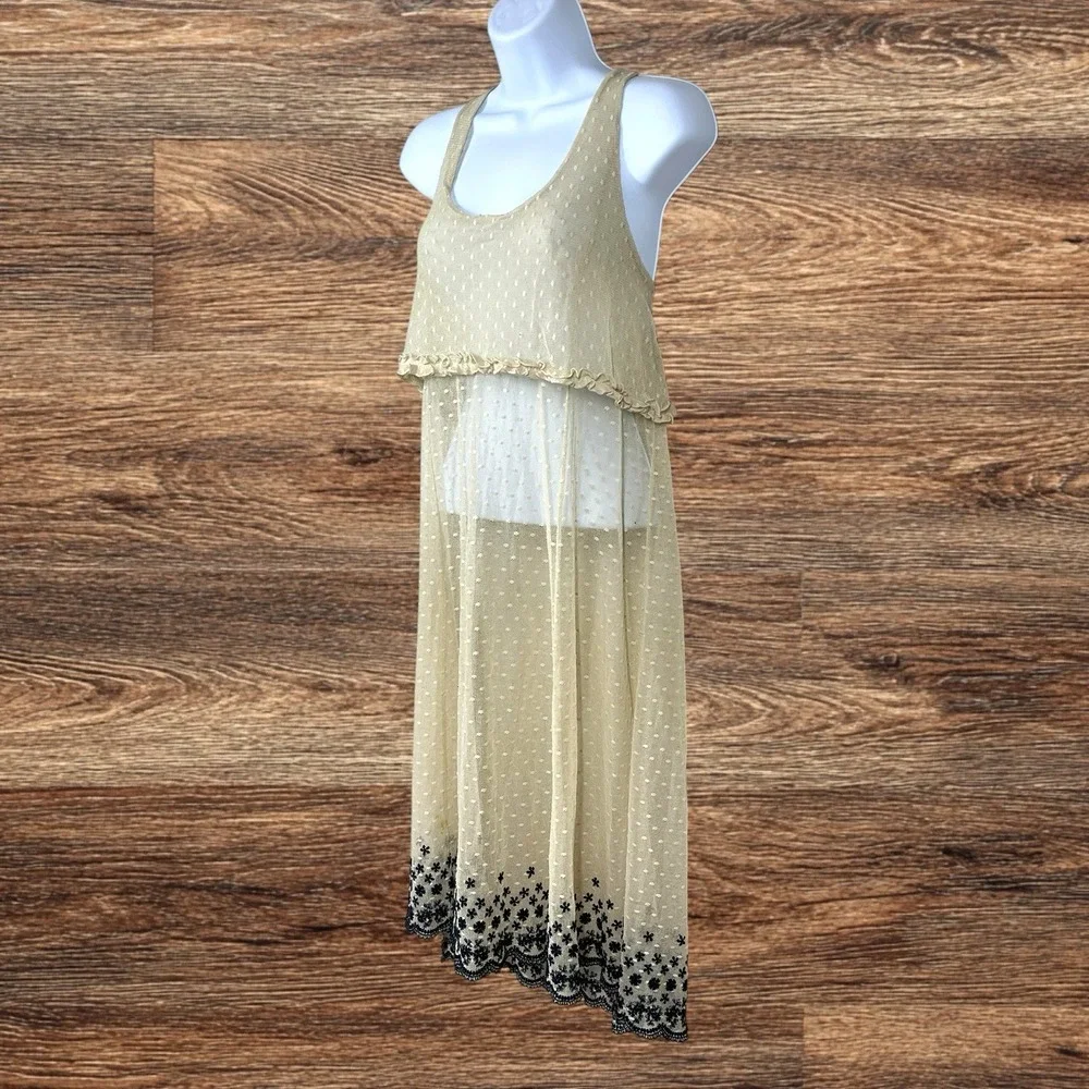 Intimately‎ Free People Swiss Dot Mesh Lace Slip Dress Size S Ivory Boho Fairy